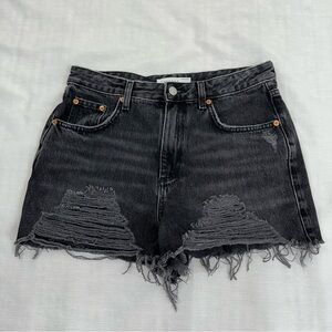 Topshop size 6 Mom Washed Black High Rise Distressed Jeans